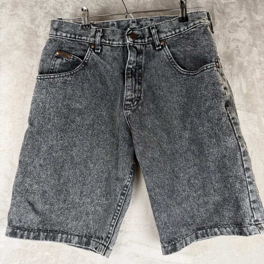 Vintage Lee Mens Acid Wash Black Denim Shorts Made in USA Size 32 Short Retro